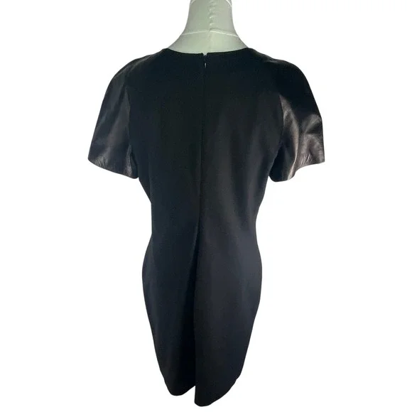 Antonio Melani leather v-neck stretchy black dress, sz 12 sleek, nylon sides - Picture 8 of 11